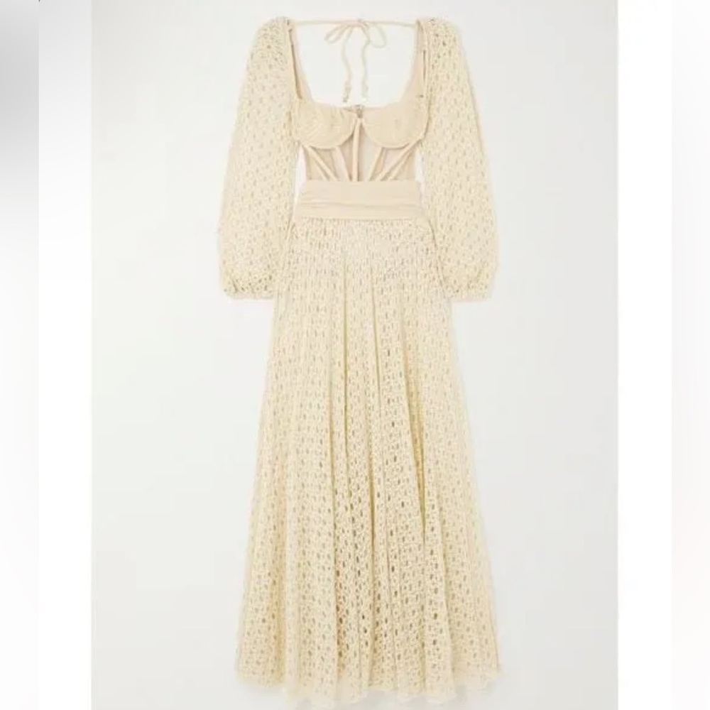 Cream Crochet Maxi Dress with Puff Sleeves